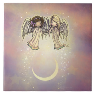 Carreau Deux petits anges sur une nuit scintillante Art