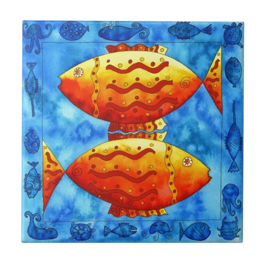 Carreau Deux poissons rouges Aquarelle Vie sous-marine (Devant)