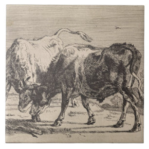 Carreau Deux taureaux combattant (de Paulus Potter)