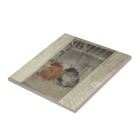 Carreau Deux vaches dans une stabilité (par Eric Ravilious (Côté)