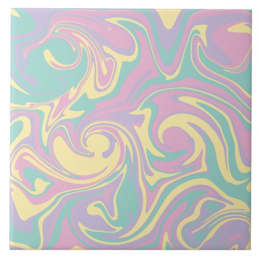 Carreau Déversement - rose pastel, jaune, violet et vert (Devant)