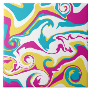 Carreau Déversement - Turquoise, Jaune, Rose et Blanc