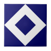 Carreau Diamant Bleu Profond, Bordure Blanche Grave (Devant)