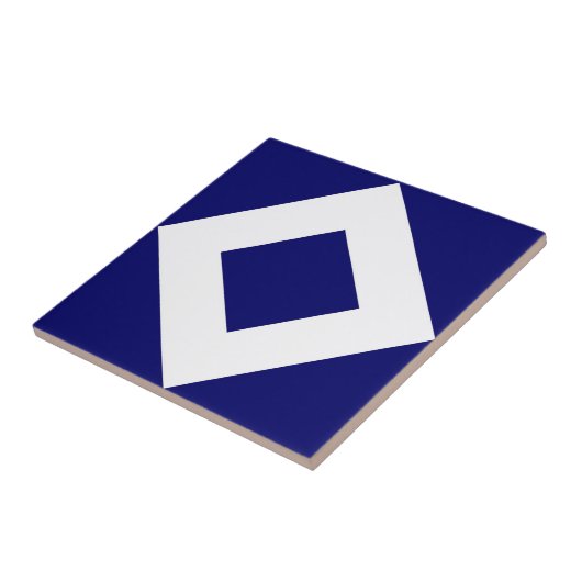 Carreau Diamant Bleu Profond, Bordure Blanche Grave (Côté)
