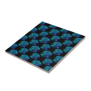 Carreau Diamant étincelant bleu d'Aqua noir motif géomé