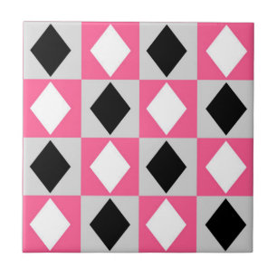 Carreau Diamant Rhombus rose noir blanc