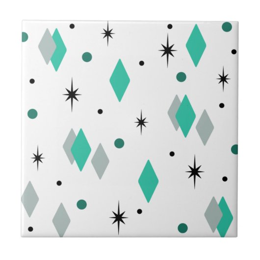 Carreau Diamants de l'âge spatial Turquoise Blanc (Devant)