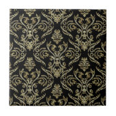 Carreau Diamants Noirs Et Tons Or Floral Damas (Devant)