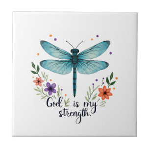 Carreau Dieu est ma force Floral Libellule Christian T-Sh