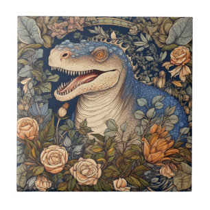 Carreau Dinosaure et fleurs de style Art nouveau