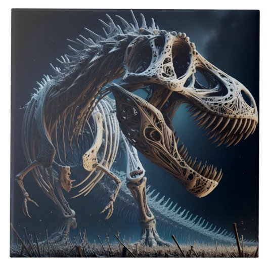 Carreau Dinosaure Skeleton Roaming and Ancient Landcape (Devant)