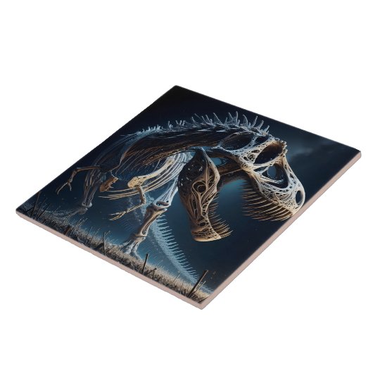 Carreau Dinosaure Skeleton Roaming and Ancient Landcape (Côté)