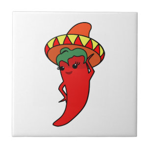Carreau Divine Piment Kawaii Rouge Chapeau Mexicain