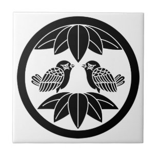 Carreau Dix feuilles de bambou & moineaux qui font face Ca