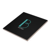 Carreau DIY Grand Monogramme & Nom, Texte Sarcelle/Blanc, (Côté)