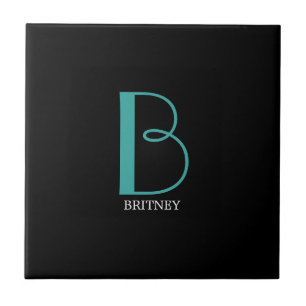 Carreau DIY Large Monogram & Name, Teal/White Text, Black