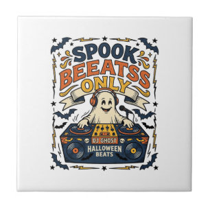 Carreau DJ Ghost Spooky Beats Gravure Vintage Halloween