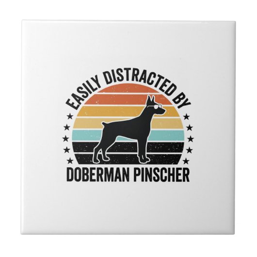 Carreau Doberman Pinscher Graphique Vintage Coucher de Sol (Devant)