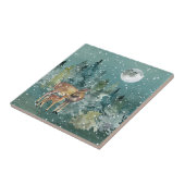 Carreau Doe Fawn Deer Forest Pleine lune Snowfall Aquarell (Côté)