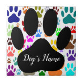 Carreau Dog Paw Pattern With Custom Name Ceramic Tile (Devant)