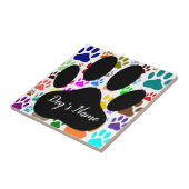 Carreau Dog Paw Pattern With Custom Name Ceramic Tile (Côté)