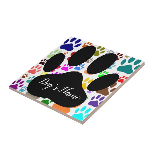 Carreau Dog Paw Pattern With Custom Name Ceramic Tile (Côté)