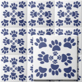 Carreau Dog Paws Prints Portuguese Style White and Blue 