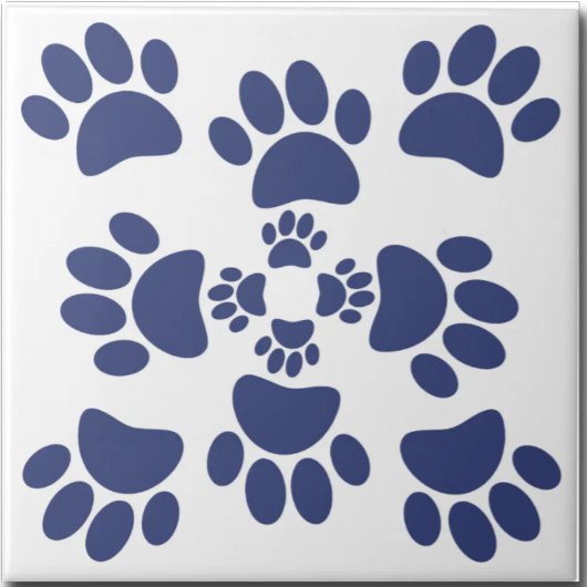 Carreau Dog Paws Prints Portuguese Style White and Blue 