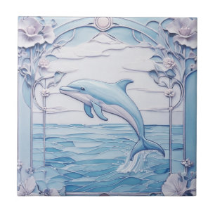 Carreau Dolphin Art Nouveau Faux Relief Bleu clair gauche
