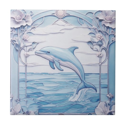 Carreau Dolphin Art Nouveau Faux Relief Bleu clair gauche (Devant)