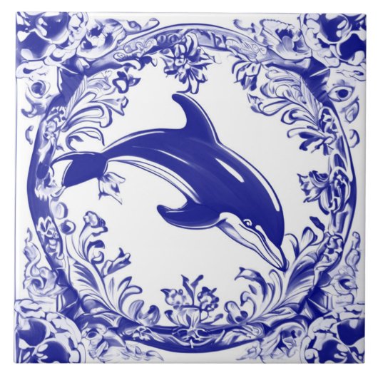 Carreau Dolphin Navy Blue and White Sea Ocean Beach House (Devant)