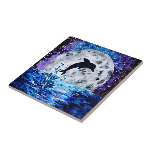 Carreau Dolphin Silhouette Océan et Lune (Côté)