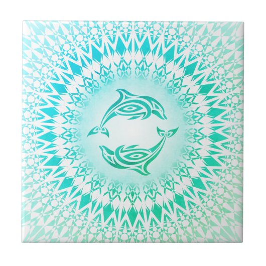 Carreau Dolphins Mandala Turquoise Vert Blanc (Devant)