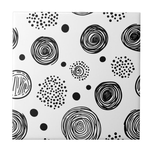 Carreau Doodle Abstrait Dessiné à la Main - Noir et Blanc (Devant)