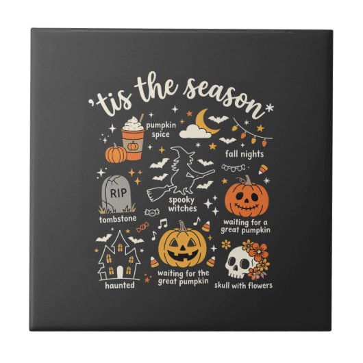 Carreau Doodle de Halloween C'est la saison design sorcièr (Devant)