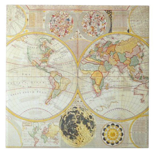 Carreau Double carte du monde d'hémisphère (Devant)