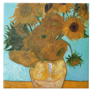 Carreau Douze tournesols dans un vase (peinture à vie mort
