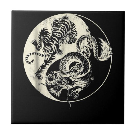 Carreau Dragon Avec Tigre Tattoo YIN Et Yang Beast Combat (Devant)