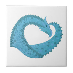 Carreau Dragon cardiaque turquoise en blanc