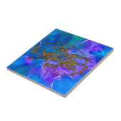 Carreau Dragon celtique gallois en or sur blues (Côté)