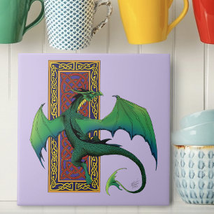 Carreau Dragon Celtique Vert Motif Noué Fantastique Violet