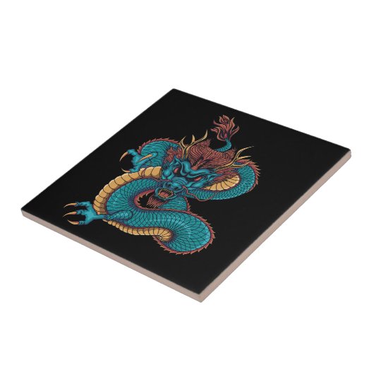 Carreau dragon chinois bleu (Côté)