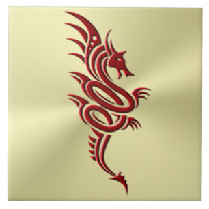 Carreau Dragon Crimson oriental, Embossed-effet sur l'or