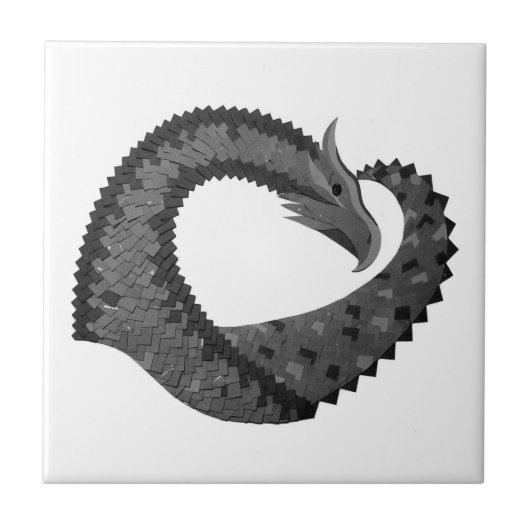 Carreau Dragon de coeur noir sur blanc (Devant)