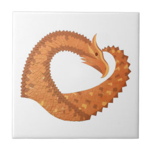 Carreau Dragon de coeur orange brûlé sur blanc