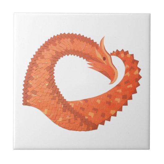 Carreau Dragon de coeur orange sur blanc (Devant)