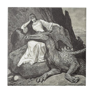 Carreau Dragon de poète et Maïden médiéval