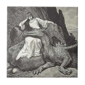Carreau Dragon de poète et Maïden médiéval