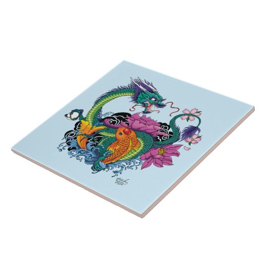 Carreau Dragon d'eau chinois Poisson Koi (Côté)