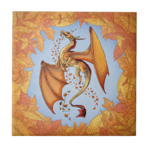 Carreau Dragon d'Orange d'Automne Nature Imaginaire Art